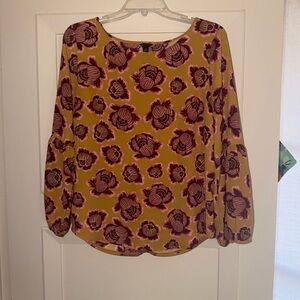 Ann Taylor Mustard and Burgundy Floral Blouse